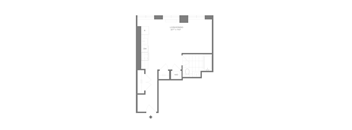 A floor plan of a building with a living room, two bedrooms, and a bathroom.