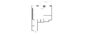 A floor plan of a house with a living room, dining room, kitchen, and two bedrooms.