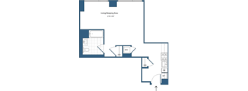 A blueprint of a living/sleeping area with a W/D and a REF.