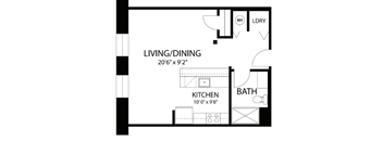 A floor plan of a living/dining area that is 20 feet by 9 feet.