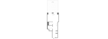 A floor plan of a building with a kitchen, living room, and two bedrooms.