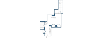 A floor plan of a house with a living/sleeping area of 17'1" x 14'0".
