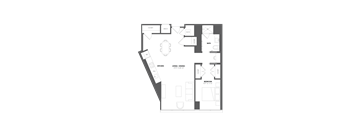 A floor plan of a house with a living room, dining room, kitchen, and bathroom.