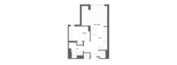 A floor plan of a house with labeled rooms such as Bedroom, Bath, Kitchen, Living Dining, and Closet.