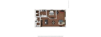 1x1 A10 a stylized floor plan with a bedroom and living room