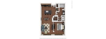1x1 - A1 a stylized floor plan with a bedroom and living room
