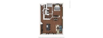 1x1 A2 a stylized floor plan with a bedroom and a living room