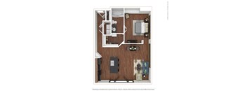 1x1 A3 a stylized floor plan with a bedroom and a living room