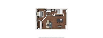 1x1 A5 a stylized floor plan with bedrooms and a living room
