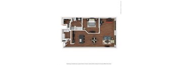 1x1 A9 a stylized floor plan with bedrooms and a living room