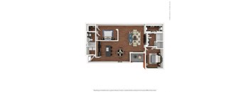 2x2 B1 a stylized floor plan with bedrooms and a living room
