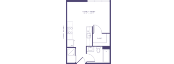 A floor plan of a living and dining area with a closet.