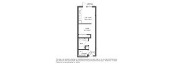 a floor plan of a studio apartment with a bedroom and a bathroom