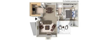 a floor plan of a house with a bedroom and a living room