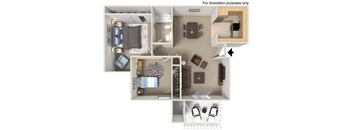 a 3d floor plan of a house with a bedroom and a living room