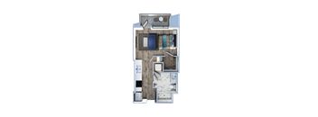 a floor plan of a house with a bedroom and a living room