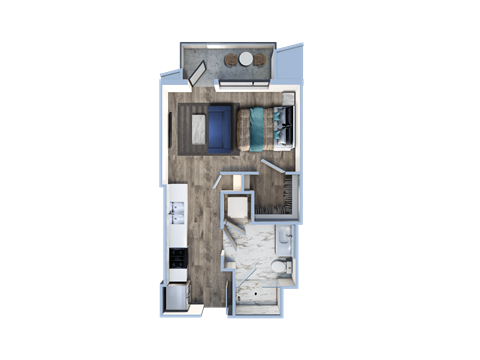 a floor plan of a house with a bedroom and a living room