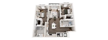 A floor plan of a small apartment with a living room, kitchen, and bathroom.
