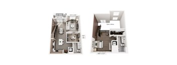 Two floor plans of a house with dimensions and "Open to Below" written on the second floor plan.