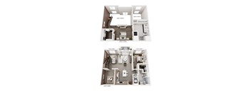 A floor plan of a two-bedroom apartment with a living room, kitchen, and bathroom.