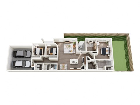 a 3 bedroom floor plan of a house with cars and a garage
