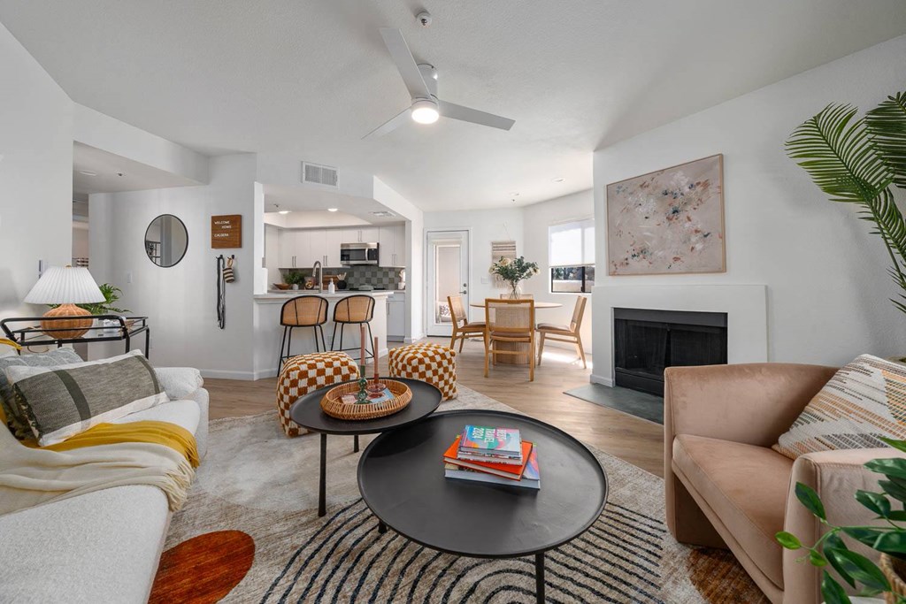 a living room with a couch and a table