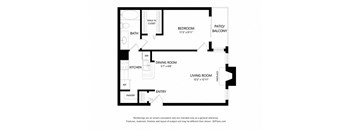 1 bed 1 bath 656 sq ft floorplan layout