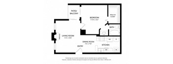 1 bed 1 bath 676 sq ft floorplan layout
