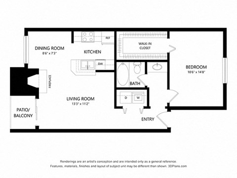 1 bed  1 bath 706 sq ft floorplan layout