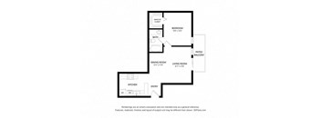 1 Bed 1 Bath 566 sq ft floorplan layout
