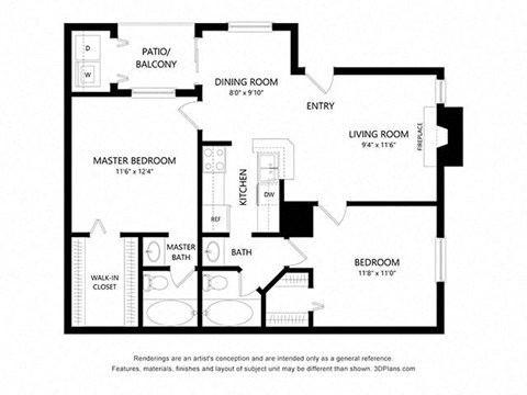 2 bed 2 bath 830 sq ft floorplan layout