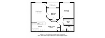 2 bed 1 bath 881 sq ft floorplan layout