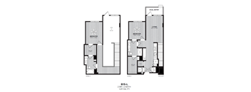 A floor plan for a two-story apartment with a 2 bath and 1,411 square feet.