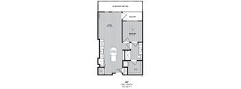 A floor plan of apartment A7 with a living room, bedroom, and dining area.
