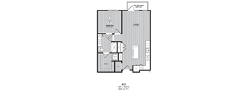 A black and white image of a floor plan for a living space.