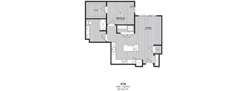 A floor plan of a one bedroom apartment with a living room and a bathroom.