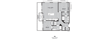 A floor plan for a 2 bath, 1,126 square foot home.