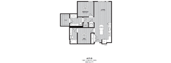 A 1 bedroom apartment with a living room, dining room, kitchen, and bathroom.