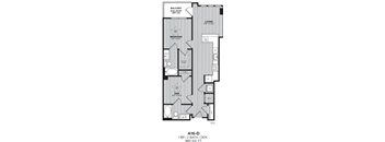 A floor plan of a two bedroom apartment with a balcony.