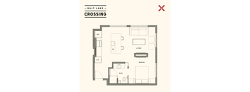 Salt Lake Crossing floor plan with a red 'X' in the top right corner.