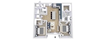 a 2 bedroom floor plan with a bathroom and a living room