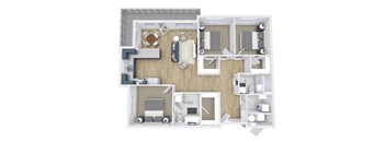 a1 floor plan  1 bedroom with 2 baths  129