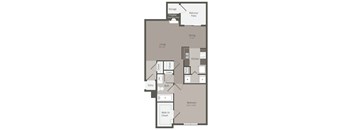 A floor plan of a house with a living area, kitchen, bathroom, and bedroom.