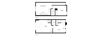 a floor plan of a small house with a loft and a living room