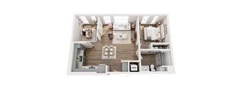 A top-down view of a well-organized apartment layout.