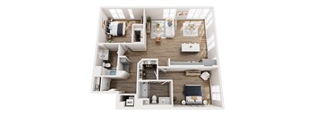 A top-down view of a well-organized apartment layout.
