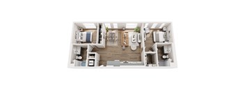 A top-down view of a well-organized, modern apartment layout.
