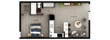 one bedroom layout with classic finishes