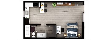 studio layout with classic finishes