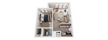 a 3d floor plan of a bedroom with a living room